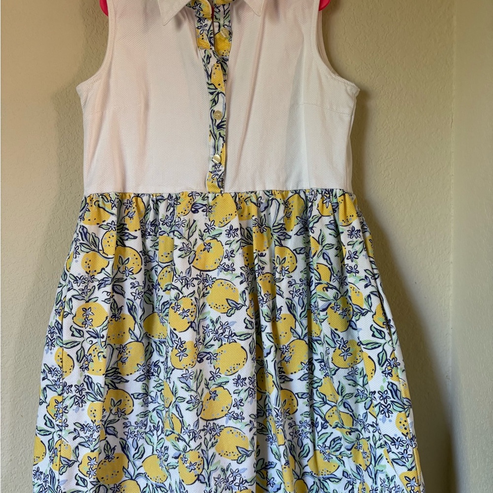 White and Blue Sleeveless Sundress with Dress Shirt Collar